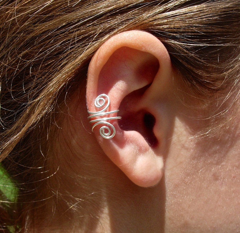 EAR CUFF Solid Sterling Silver Ear Cuffs With Double Swirls Etsy