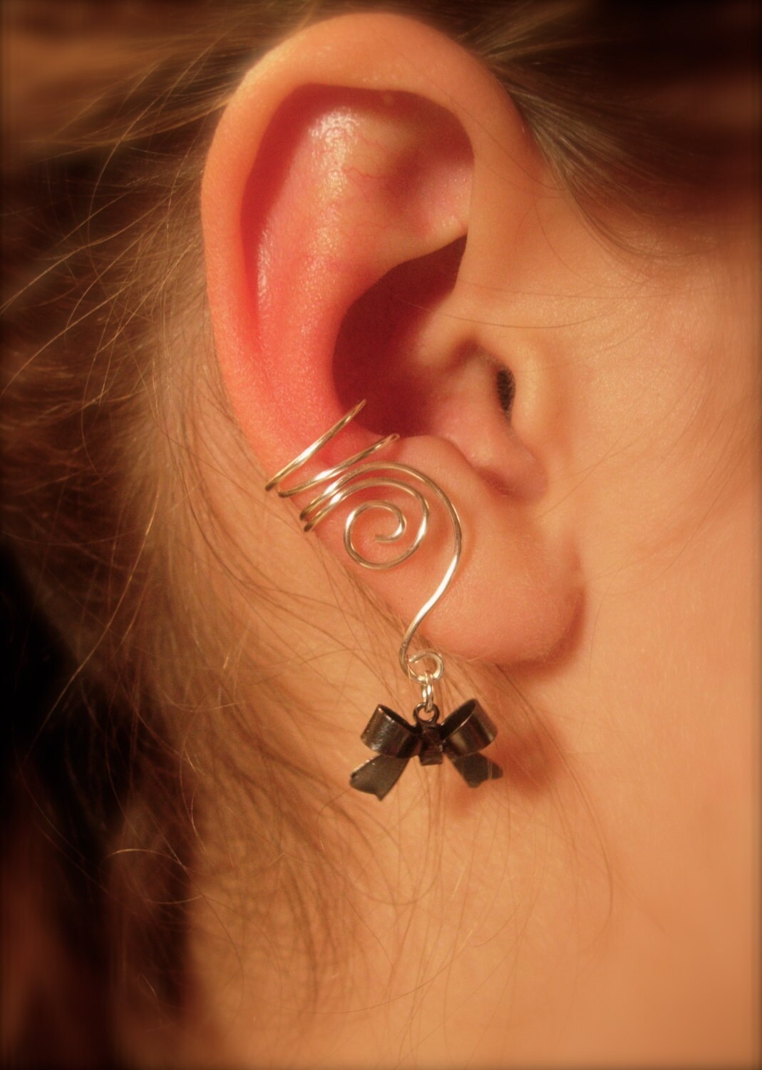 Earcuffs Ear Wraps Pair of Silver Ear Cuffs With Black Bow Etsy Canada