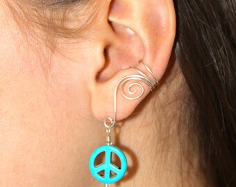 Earcuffs, Ear cuffs, Ear cuff, Earrings Pair of Silver Plated or Sterling Silver Ear Cuffs with Peace sign beads