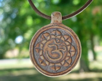 Statement Necklace Ohm Sanskrit Om Pendant Leather Choker BOHO Surfer Style Yoga Hindi Meditation Jewelry