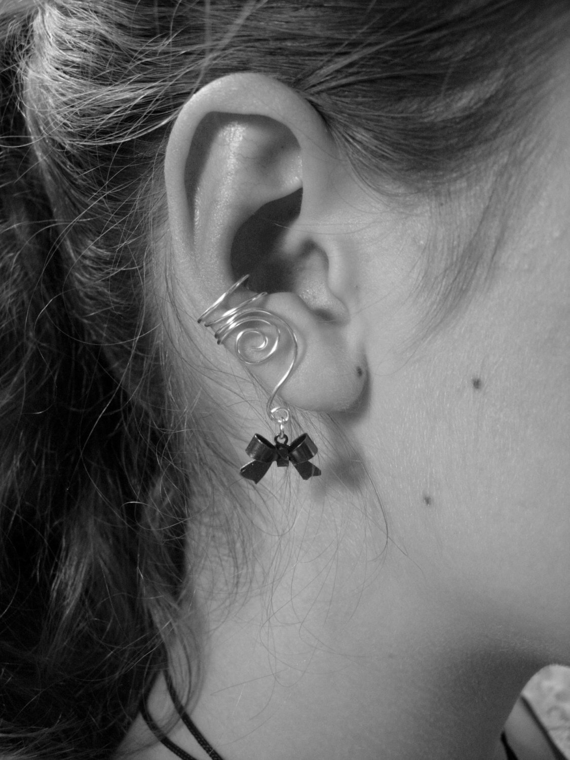 Earcuffs Ear Wraps Pair of Silver Ear Cuffs With Black Bow Etsy Canada