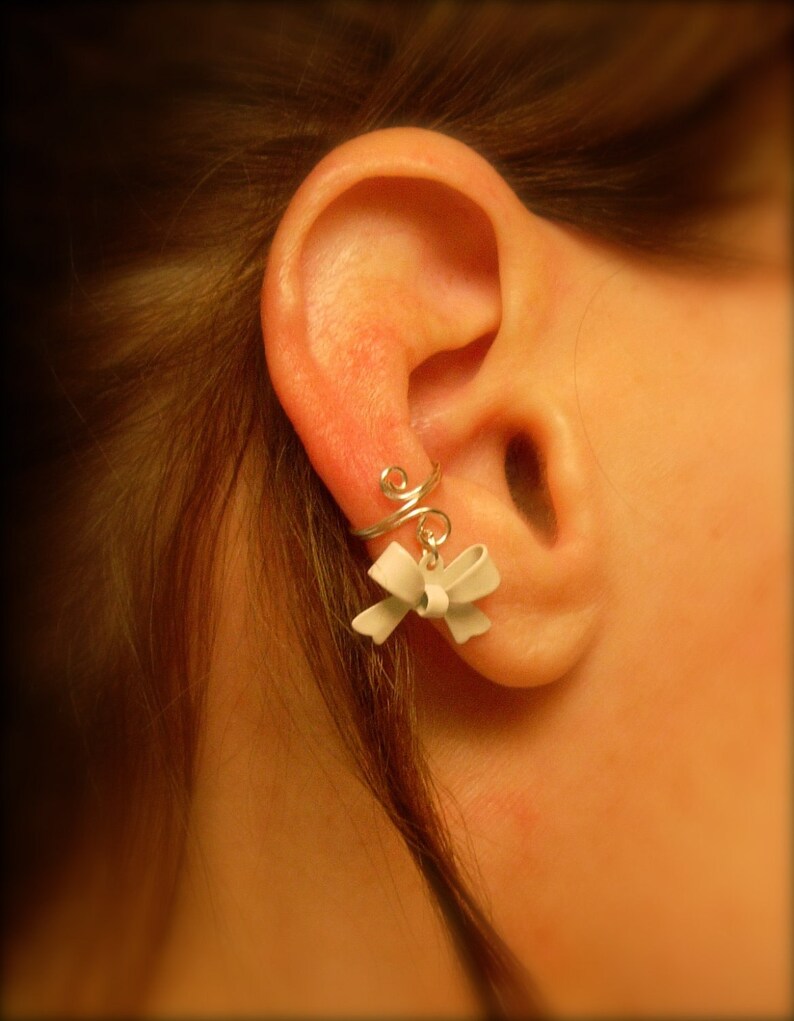 Ear Cuff Dainty and Feminine Silver Cuff With White Bow Charm Etsy