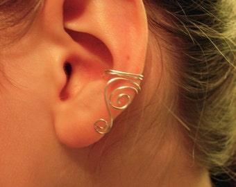 Ear Cuff, Single Sterling Silver OR Silver Plated Ear Cuff with swirls, Choose Left or Right