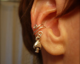 Ear Cuff, Very Trendy Silver Cuff with an Adorable Mushroom Charm, perfect for Fairy lovers