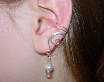 EAR CUFFS Pair of Solid Sterling Silver Ear Cuffs with Genuine Fresh Water Pearls Pearl June Birthstone