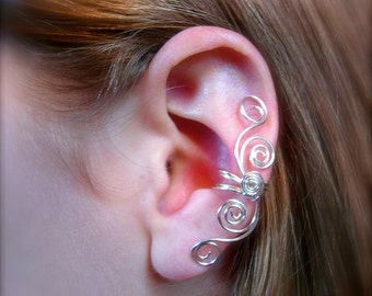 Ear cuff, Earcuff, Ear wraps, Single Silver Plated or Gold Tone Wire Multi Swirl Ear Cuff