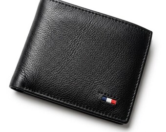 Genuine Leather Bifold Wallet, Slim Pocket Purse with Coin Pocket, ID Window