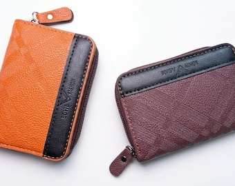 Compact Geometric Zip Around Card Holder: Minimalist Rexine Wallet for Men Women