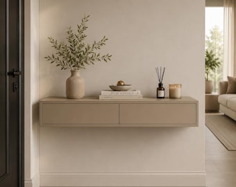 Moderner schwebender Konsolentisch – Beige MDF Wandschrank – Skandinavisches Wohndekor