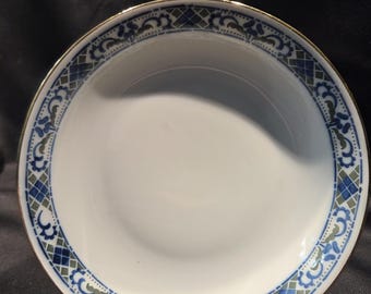 Carl Tielsch Art Deco U7518 Broodplaat: Blauwgroen geometrisch mozaïek met gouden rand