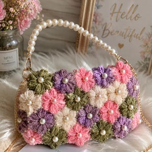 Mönster för virkad blomväska, handledning för 3D-puffstygnsväska, virkmönster för blommig handväska i PDF-format, väska med honungskakamönster, The Digital Hook Co.