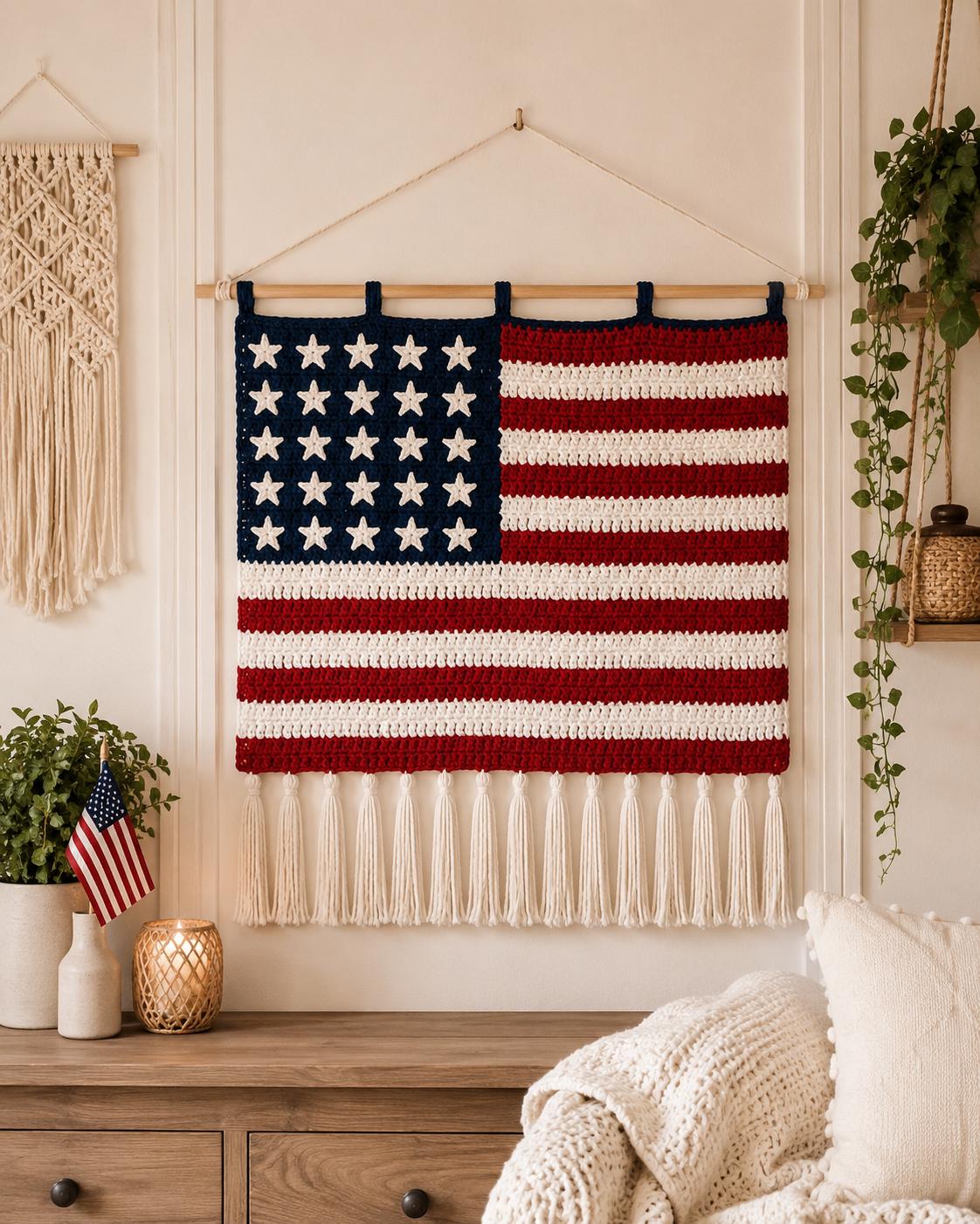30 American Flag Crochet Patterns to Show Your Patriotic Style 3 American Flag Wall Hanging Crochet Pattern