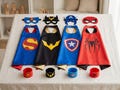 Kids Superhero Capes Set for Boys & Girls, Dress Up Costume with Masks Wristbands, Pretend Play Party Favor, Halloween Cosplay Gift for Kids