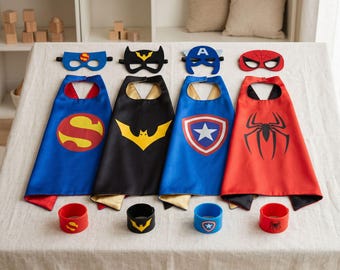 Kids Superhero Capes Set for Boys & Girls, Dress Up Costume with Masks Wristbands, Pretend Play Party Favor, Halloween Cosplay Gift for Kids