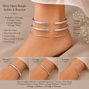 925 Sterling Silber offene Manschette Armreif Fußkettchen, Minimalist Runddraht Schmuck