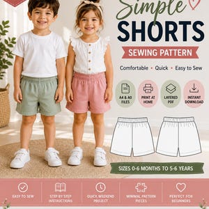 Kids Shorts Sewing Pattern PDF | Boys & Girls Shorts | Toddler to Teen Sizes 6M-6Y | Printable PDF Pattern | A4 US Letter A0