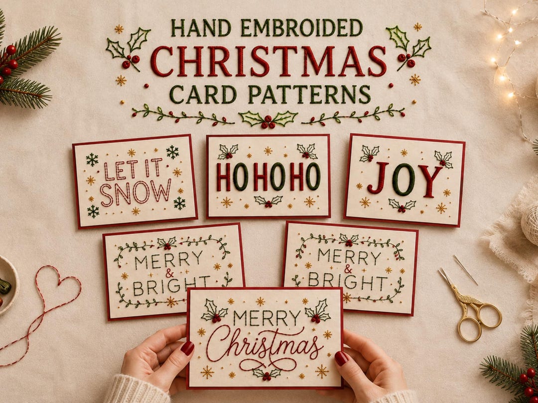 Christmas Card Embroidery Patterns 5 Hand Embroidery Designs DIY Christmas Card Embroidery Patterns 5 Hand Embroidery Designs DIY