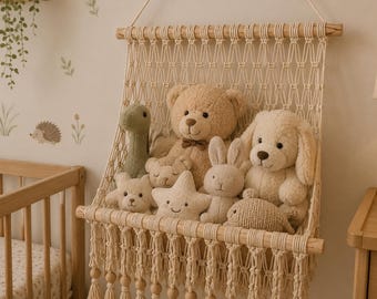 Macrame Toy Organizer, Nursery Wall Storage,Boho Macrame Toy Hammock