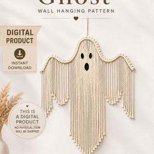 Macrame Ghost Pattern PDF & Ghost Face Templates, Halloween Macrame Wall Hanging Tutorial, DIY Ghost Decor, Digital Download