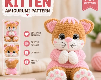 Patrón de gato a crochet en PDF / Patrón de gato amigurumi / Tutorial de gatito de peluche a crochet / Patrón de crochet fácil para principiantes / PDF de animal de peluche