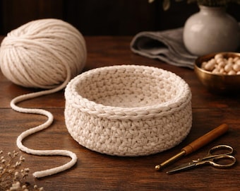 Patrón de cesta de ganchillo / Tutorial para cesta de almacenamiento hecha a mano / Cesta de ganchillo con cuerda / Decoración organizadora para el hogar estilo boho