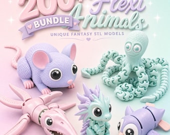 200+ Flexi Animals 3D Printable STL Bundle | Mega Articulated Animal Collection for 3D Printing | Flexi 3D Printed File | Instant Download