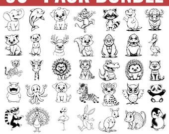 Paquete de más de 90 imágenes prediseñadas de animales adorables en formato SVG y PNG / Paquete de SVG de animales para uso comercial / Archivos Cricut de animales de dibujos animados para niños / Diseños imprimibles para sublimación