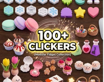 Paquete de más de 100 archivos STL de fidget clicker / Mega paquete de archivos STL kawaii adorables / Juguetes clicker, llaveros de comida, frascos de pociones, mini animales / Paquete para impresión 3D