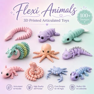 100+ Flexi Animal STL Bundle | Articulated Creature Collection | Flexi Fish, Shark, Articulated Octopus | 3D Printed File | Instant Download