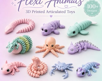 Paquete de más de 100 archivos STL de animales flexibles / Colección de criaturas articuladas / Peces flexibles, tiburones, pulpos articulados / Archivo para impresión 3D / Descarga instantánea