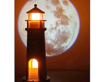 Vuurtoren Maan Projectie Nachtlampje LED Tafellamp Afstandsbediening Ambient Slaapkamer Decor Projector