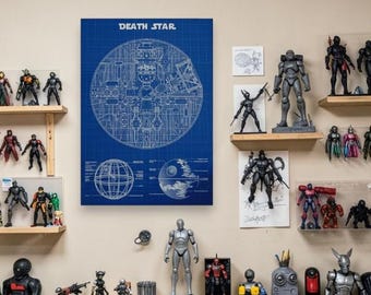 Ruimtestation blauwdruk poster Death Star voor gaming room decor, Star Wars sci-fi schematische kunst aan de muur print, verzamelaarscadeau voor fans