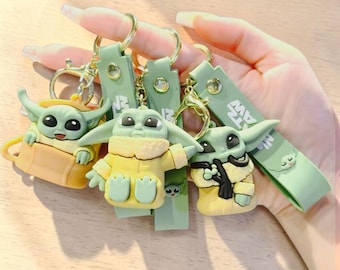 Baby Yoda-sleutelhanger, op Star Wars geïnspireerde schattige Mandalorian-tashanger Anime PVC-sleutelhanger cadeau