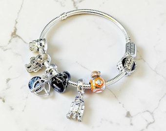 Star Wars Mandalorian Charms & Armband 925 Silber Inspiriert Schmuck Geschenk Verstellbar 17 cm-21 cm Space Charms Pandora