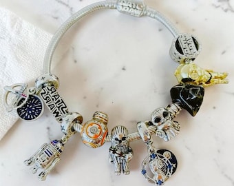 Star Wars Mandalorian-bedels en armband 925 zilver geïnspireerde sieraden Cadeau Verstelbaar 17 cm-21 cm Space Charms Pandora