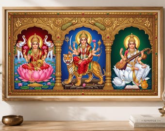 ヒンドゥー教の女神ラクシュミのモダンプリント、15インチ x 20インチ