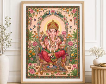 style madhubani Lord Ganesh Art, affiche de Dieu hindou, Ganpati Home Decor, imprimé indien