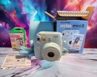 Fujifilm Instax Mini 8 cameratas en 2 ongebruikte films blauw met doos en handleidingen!