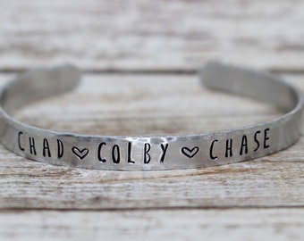 Children's Names Stamped Aluminum Cuff Bracelet, Keepsake, Personalized, Mother's Gift, Grandmother's Gift