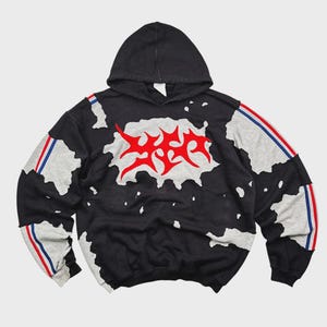Sudadera con capucha GAP Batik Patchworks Riot, talla M, reelaborada / hecha a mano / única (1 de 1)