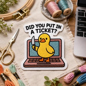 Angry Duck with Knife IT Patch, Embroidered Laptop Computer, Tech Support Gift