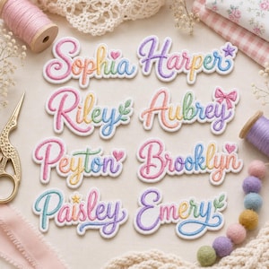 Custom Embroidered Name Patch – Pastel Rainbow Iron-On Bag Accessory