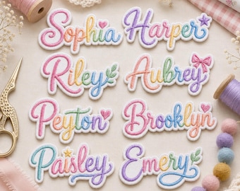Custom Embroidered Name Patch – Pastel Rainbow Iron-On Bag Accessory