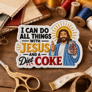 Jesus Diet Coke Embroidered Patch, Funny Christian Iron On Decal
