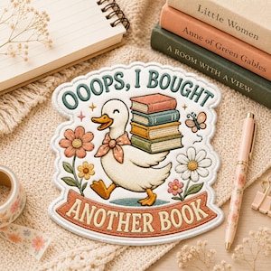 Embroidered Duck Book Patch, Cottagecore Reader Accessory (Iron-On)