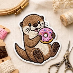 Embroidered Otter Donut Patch | Kawaii Sea Animal Iron On Applique