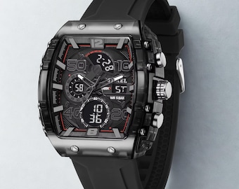 Herr Digital Analog Klocka Vattentät Dubbel Display Sportklocka Lysande Fyrkantig Elektronisk Armbandsur