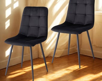 Velvet Dining Chairs Set Modern Nordic Kitchen Chairs Upholstered Padded Seat Chairs with Metal Legs Grey