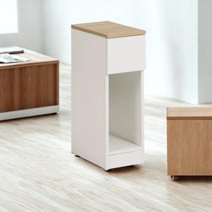 Narrow Bedside Table with Drawer White Nightstand Slim Storage Cabinet for Bedroom Living Room Small Spaces