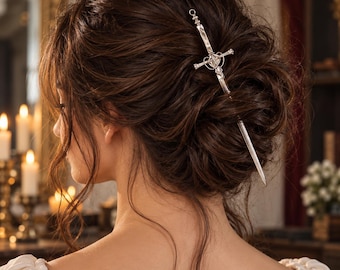 Middeleeuwse zwaardvormige haarspeld, punk Chinese knothouder, minimalistisch metalen haaraccessoire